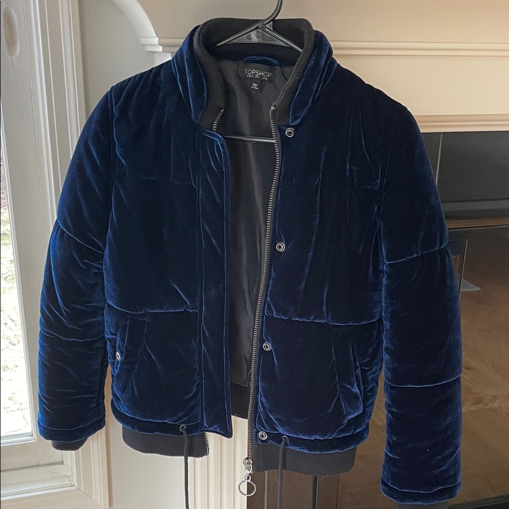 Topshop Women’s Blue Velvet Coat